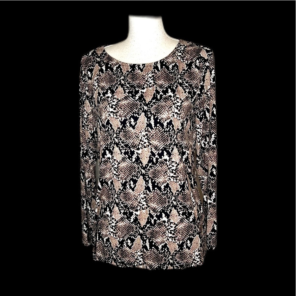 Mario Serrani  ITALY Women's Crew Neck Long Sleeve Tunic Top TAN SNAKESKIN MED.